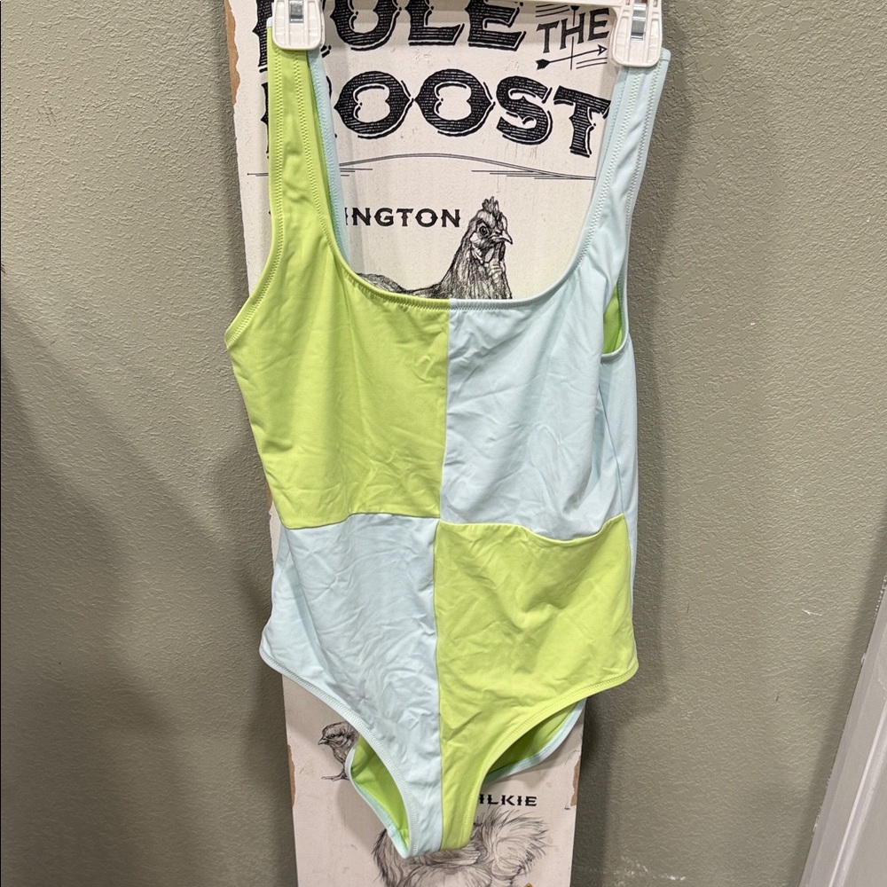 Roxy Two-Tone Swimsuit in Light Blue and Lime